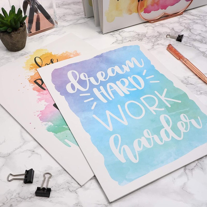 Paper Junkie 2 Pocket Folders - Motivational Quotes & Watercolor Folders with Pockets - Durable Laminated Design for School Supplies & Kids - 12 Pack, 9 x 12 in, Watercolor - Image 3